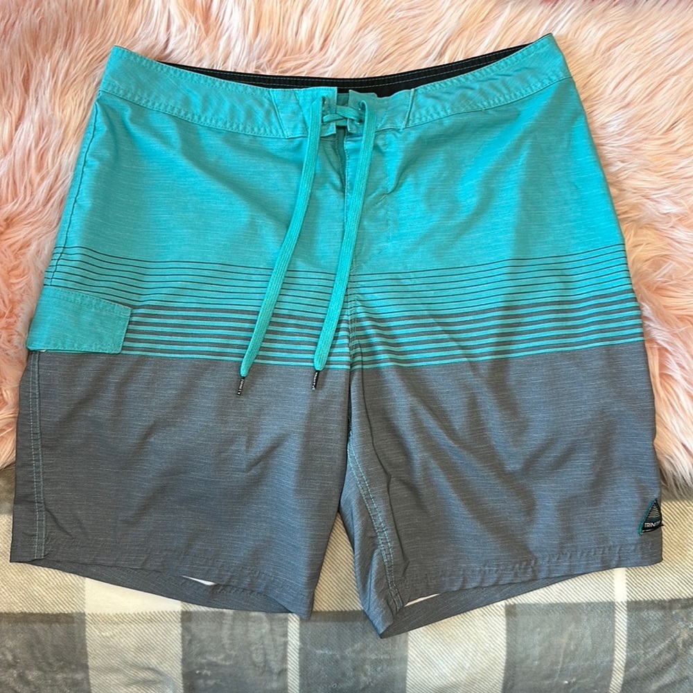 Trinity Board Shorts Teal Blue Swim Surf Trunks 36
